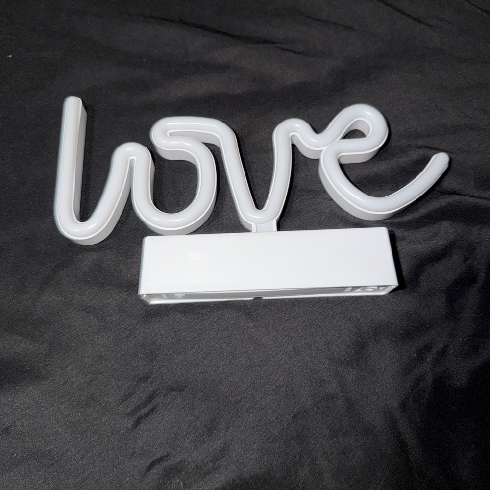 Pink LED Neon Love Sign Tabletop Battery Operated Decorative Light White Base